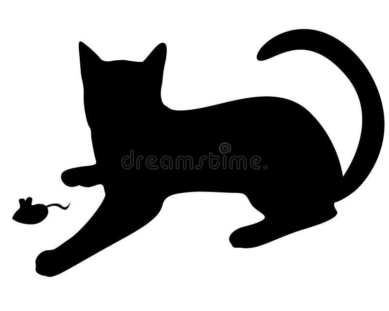 Svart katt för kontur som spelar med en mus