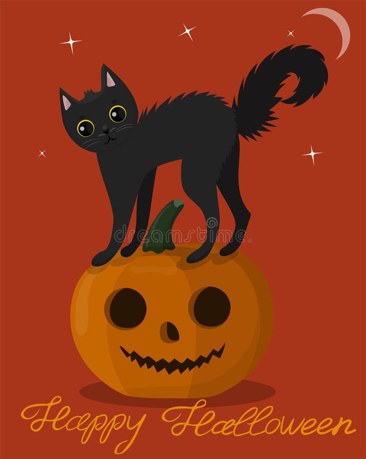 Svart kattunge på en halloween pumpa H?lsningkort till allhelgonaaftonen bild stock illustrationer Svart kattunge på en halloween pumpa H?lsningkort till allhelgonaaftonen bild stock illustrationer
