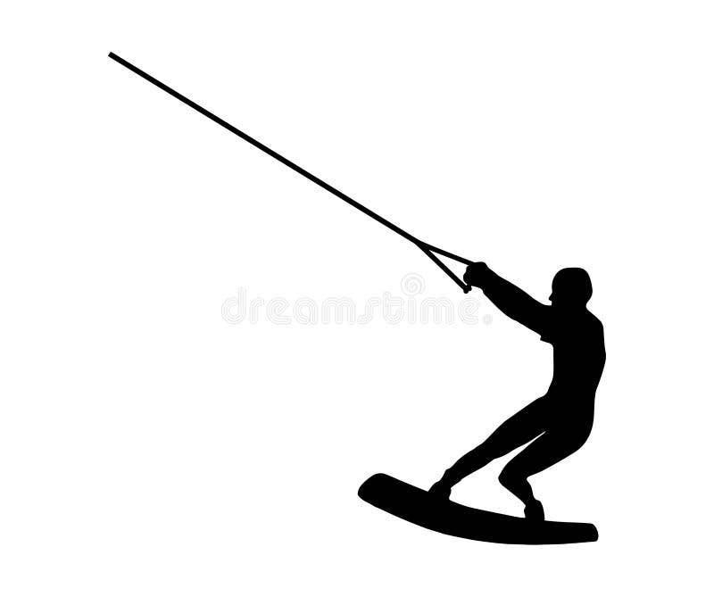 Svart kontur av en man på wakeboard på den vita bakgrunden vektor illustrationer Svart kontur av en man på wakeboard på den vita bakgrunden vektor illustrationer