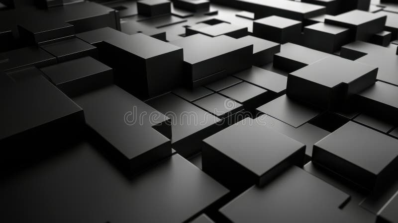 Svart kuber som skapar en texturerad yta med djup och skugguppspelning arkivfoto