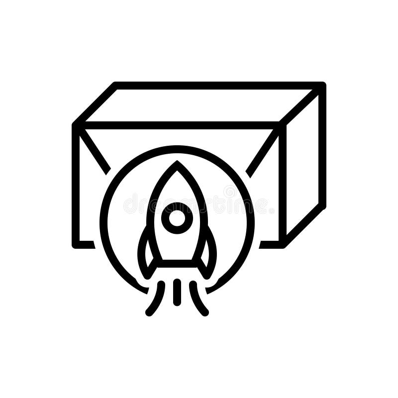 Svart linje symbol för produktfrigörare, lansering och start vektor illustrationer Svart linje symbol för produktfrigörare, lansering och start vektor illustrationer