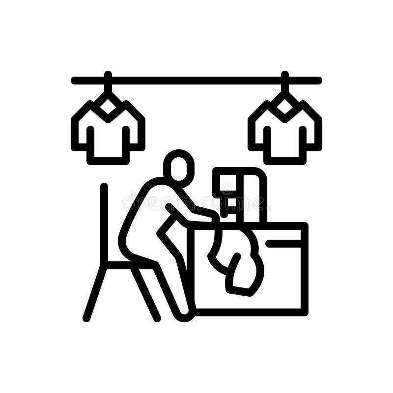 Svart linjeikon för skräddarsydd duk och mode stock illustrationer