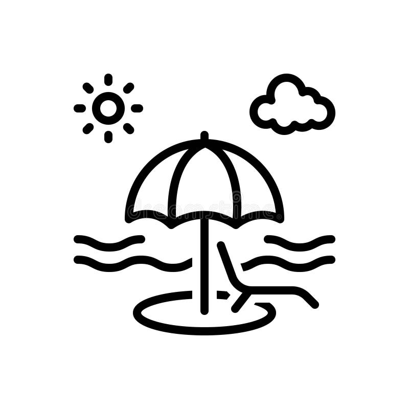 Svart linjeikon för skydd av strandparaplyer och sol royaltyfri illustrationer