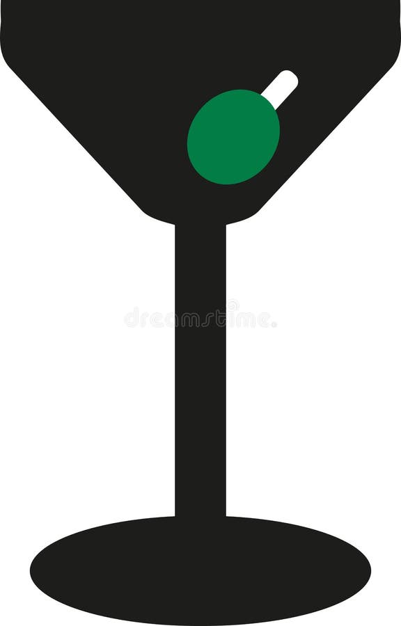 Svart martini coctailexponeringsglas med oliv vektor illustrationer Svart martini coctailexponeringsglas med oliv vektor illustrationer