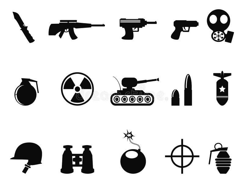 Svart militär och armésymbolsuppsättning stock illustrationer Svart militär och armésymbolsuppsättning stock illustrationer