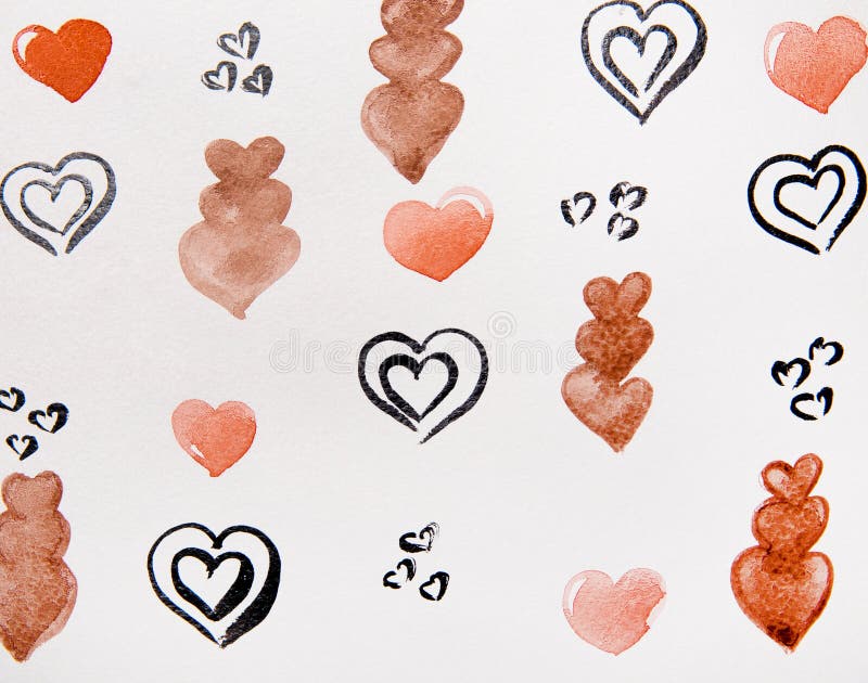 Svart och brun hjärtavattenfärg royaltyfri illustrationer Svart och brun hjärtavattenfärg royaltyfri illustrationer