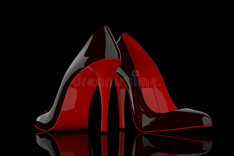 Black and Red High Heels Wooman Shooes on a black background. 3d Rendering. Black and Red High Heels Wooman Shooes on a black background. 3d Rendering