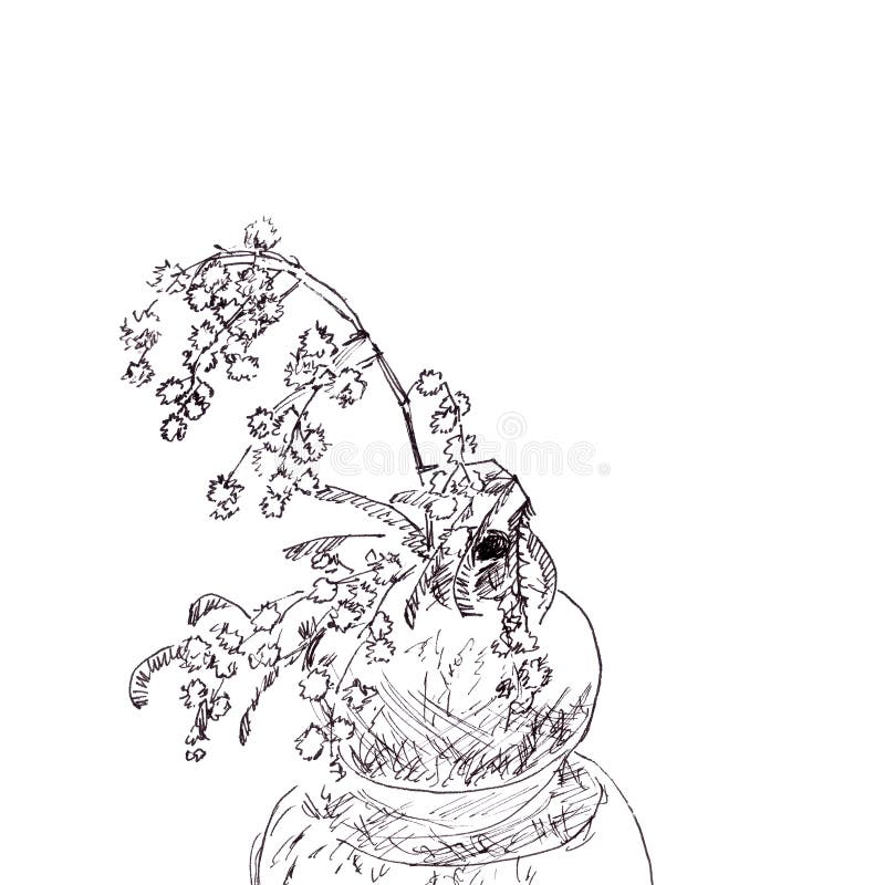 Svart och vit grafik med fjäderblomning stock illustrationer