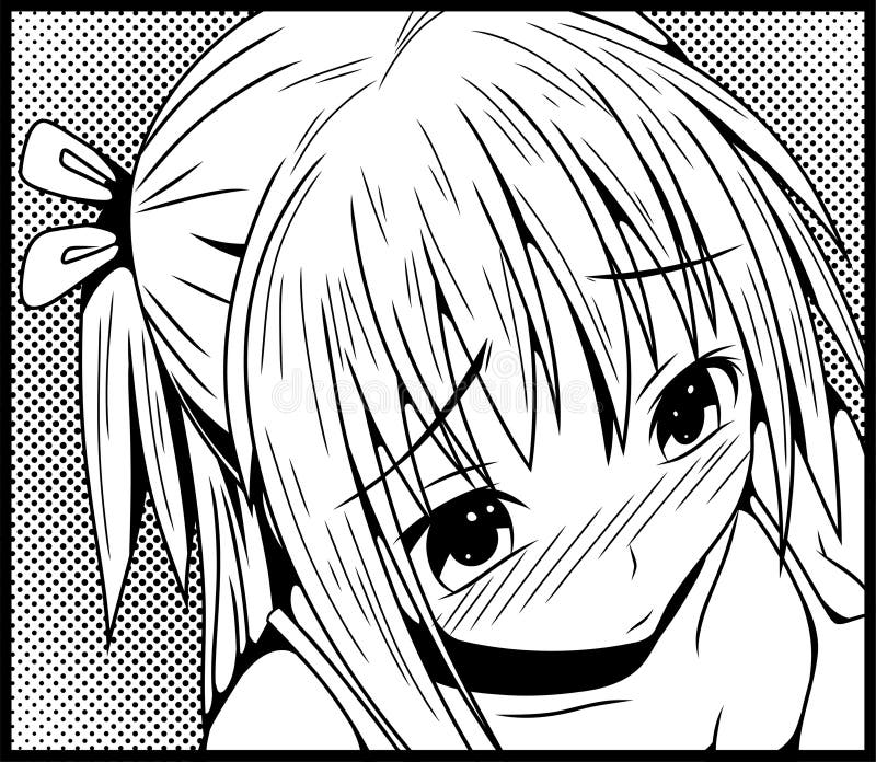 Svart och vit illustration blåsande animerad flicka intensivt uttryck svettning öppen mun - haltoner bakgrund stock illustrationer