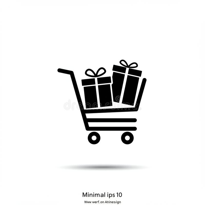 Svart och vit vektorgrafik på en shoppingvagn som innehåller tre presentkartonger med bockfärg royaltyfri illustrationer