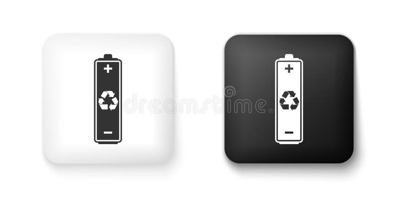 Svart och vitt batteri med återvinningssymbol isolerat på vit bakgrund Batteri med återvinningssymbol - förnybar stock illustrationer