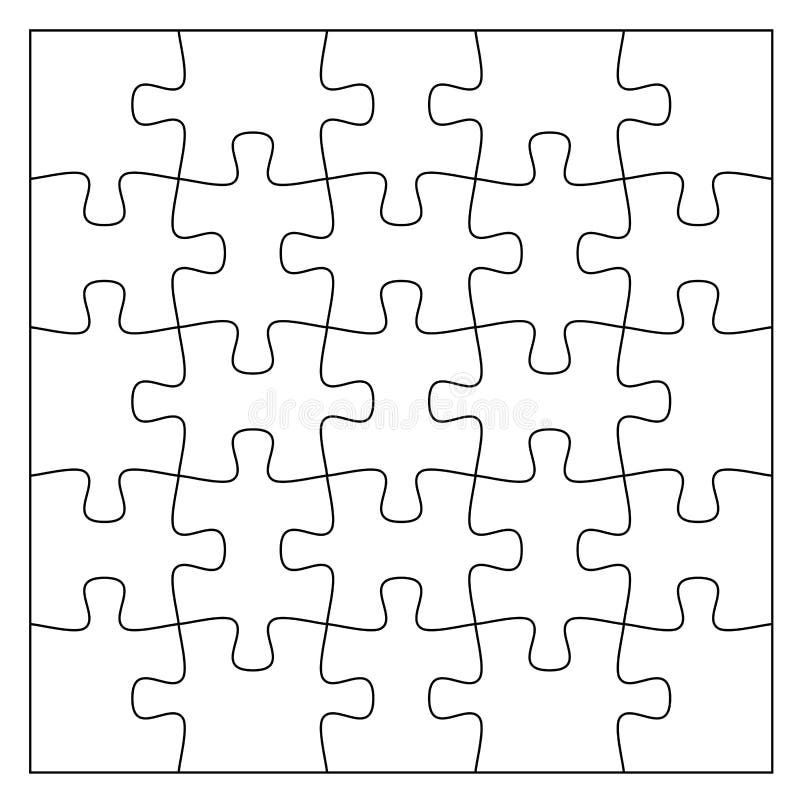 Set of black and white puzzle pieces. Jigsaw grid puzzle 25 pieces. Line mockup - stock vector. Set of black and white puzzle pieces. Jigsaw grid puzzle 25 pieces. Line mockup - stock vector.