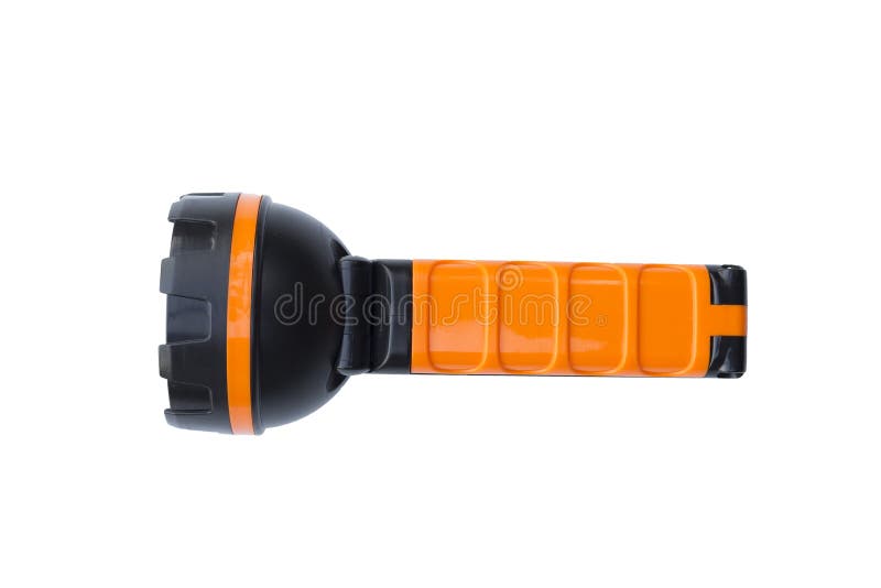 Svart orange ficklampa som isoleras på vit bakgrund fotografering för bildbyråer Svart orange ficklampa som isoleras på vit bakgrund fotografering för bildbyråer