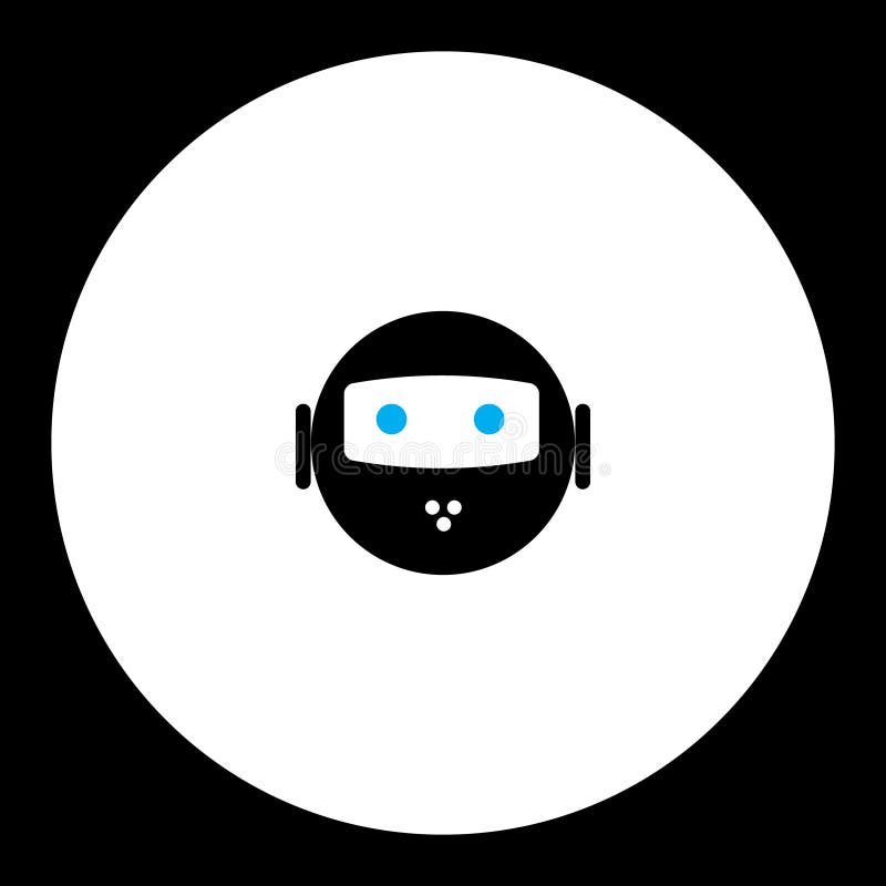 Svart robothuvud med symbolen eps10 för symbol för blåa ögon den enkla royaltyfri illustrationer