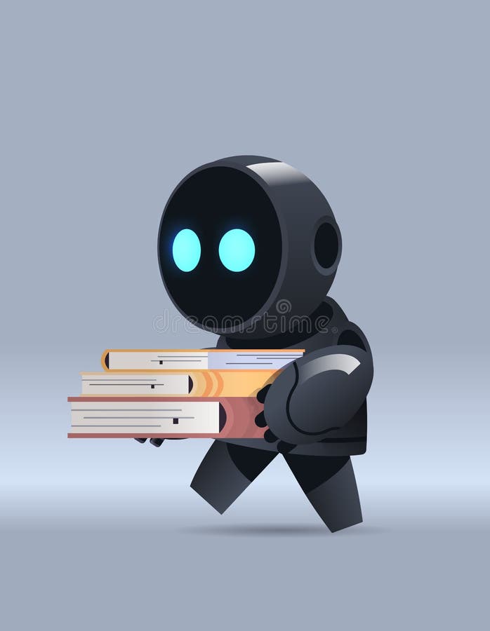 Svart robotstudentbollar online-utbildningsmaskinens inlärningsmetoder artificiell intelligens royaltyfri illustrationer