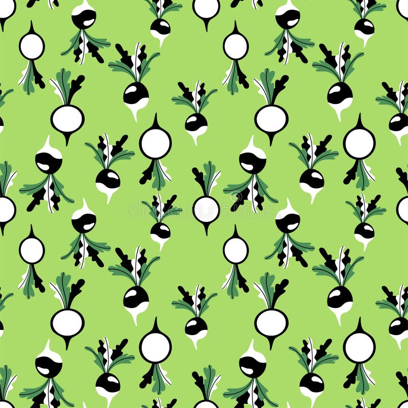 Svart rädisa med toppar på grön vektor utan skarvmönster vektor illustrationer