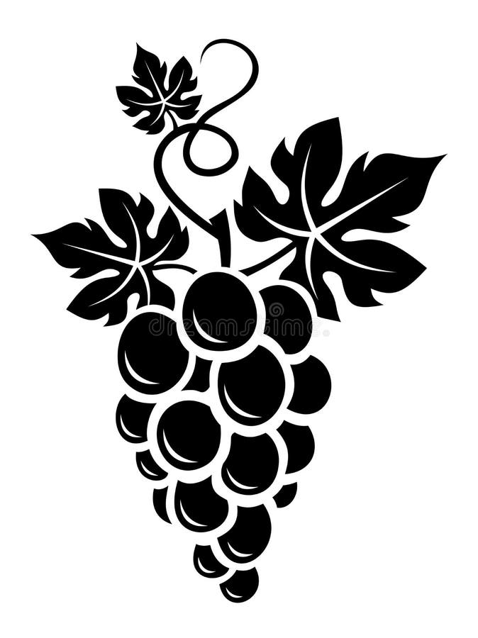 Svart silhouette av druvor. royaltyfri illustrationer
