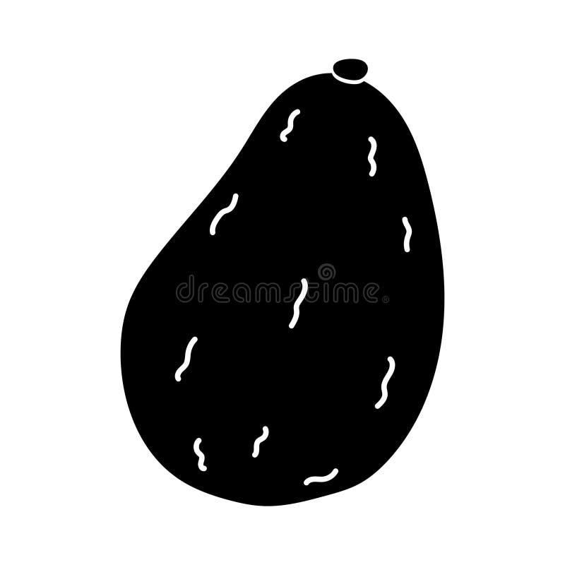 Svart silhuett av en mogen avokado på vit bakgrund som visar dess unika form och struktur stock illustrationer