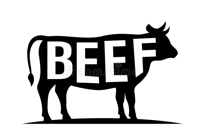 Svart silhuett med bokstäver. tjur-symbol. Nötsilhuett. husdjursikon isolerad på vit bakgrund. vektor illustrationer