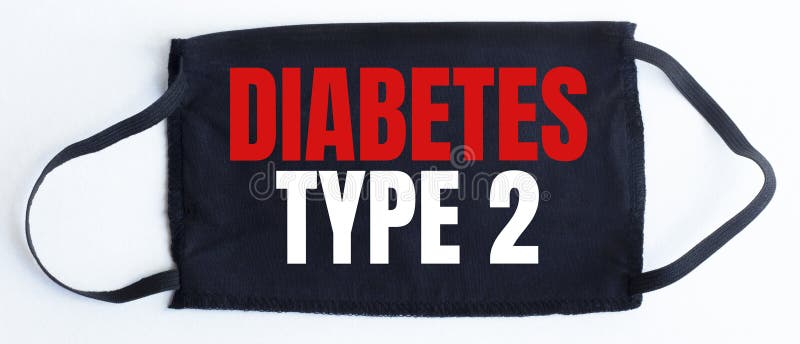 Svart skyddsmask för engångsbruk med typ 2-diabetes på svart bakgrund