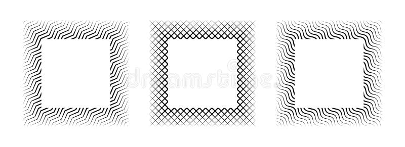Svart vågig bildruteuppsättning för zig bildruta. Randig geometrisk minimigräns för kantsamling Tunn ram för linjebild vektor illustrationer