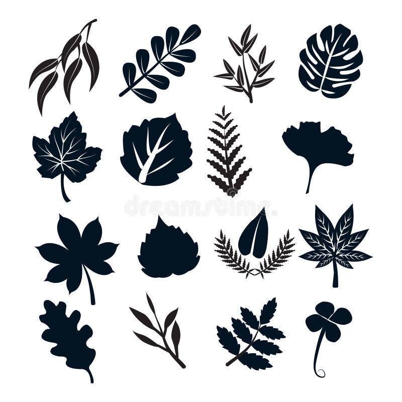 Svarta bladsymboler royaltyfri illustrationer