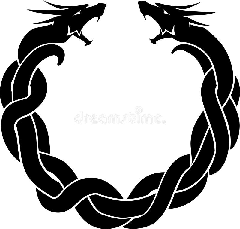 Isolated vector illustration of fictional black dragon intertwined  serpent symbol. Isolated vector illustration of fictional black dragon intertwined  serpent symbol.