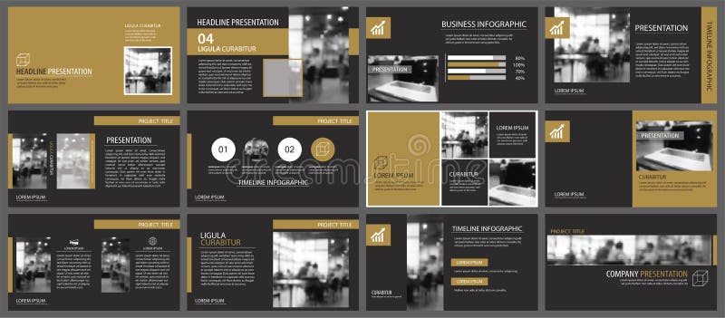 Svarta guld- presentationsmallar och infographicsbeståndsdelbakgrund Bruk för affärsårsrapporten, reklamblad, företags marknadsfö royaltyfri illustrationer