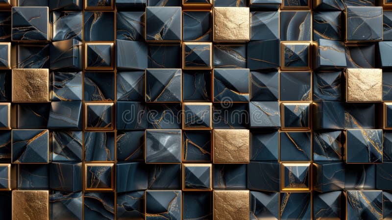 Svarta kuber med guldaccenter i en geometrisk lyxdesign royaltyfria bilder