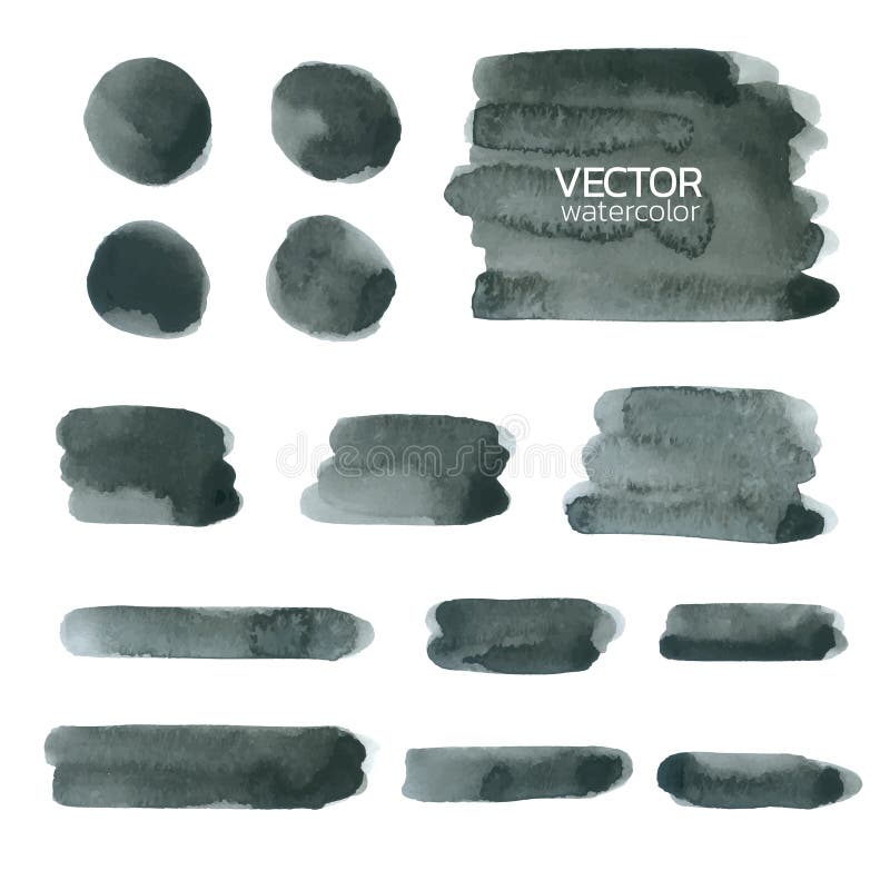 Svarta vattenfärgborsteslaglängder Uppsättning av vektorborsten stock illustrationer Svarta vattenfärgborsteslaglängder Uppsättning av vektorborsten stock illustrationer