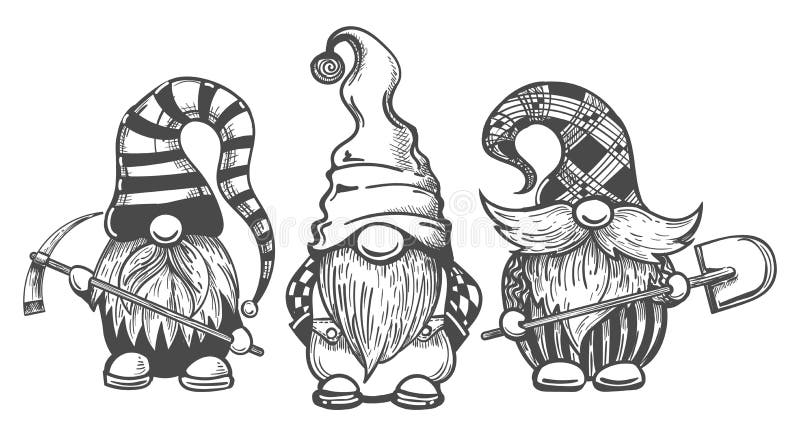 Svarta vita gnomer vektor illustrationer
