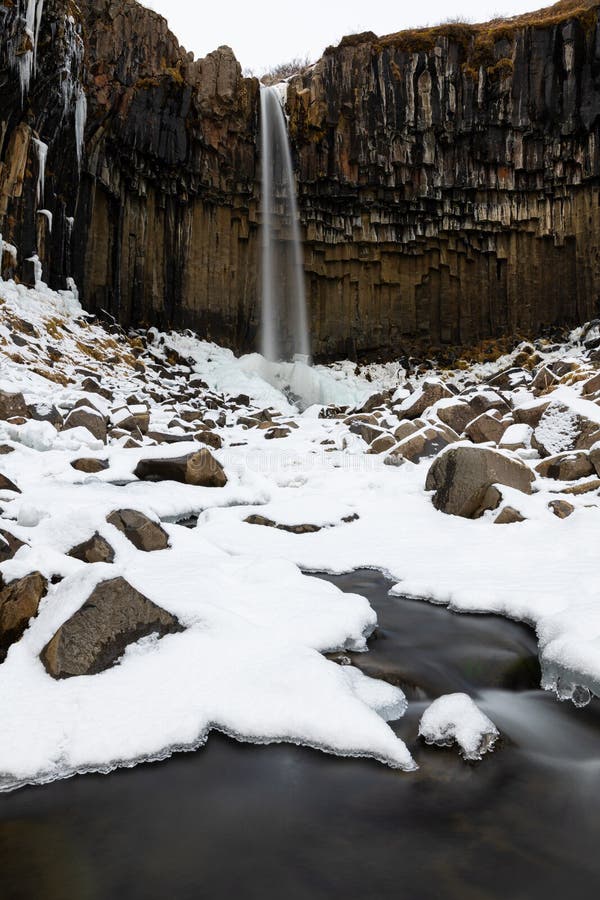 Scenic Svartifoss Waterfall View From The Trail In Summer Iceland Stock