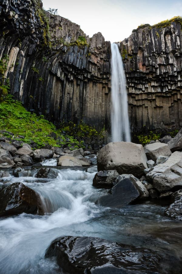 Svartifoss waterfall from above, with basalt columns, Iceland in