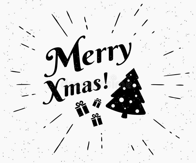 Svartvit illustration för glad xmas-tappning för julhälsningar stock illustrationer