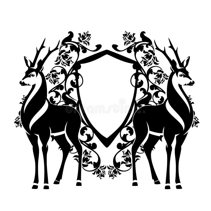 Svartvit vektordesign för hjortar och för heraldisk sköld vektor illustrationer Svartvit vektordesign för hjortar och för heraldisk sköld vektor illustrationer