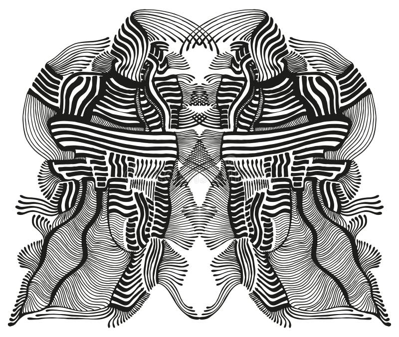 Svartvita svarta linjer som är isolerade på vit bakgrund. surrealistisk fantasi. dockformat. royaltyfri illustrationer