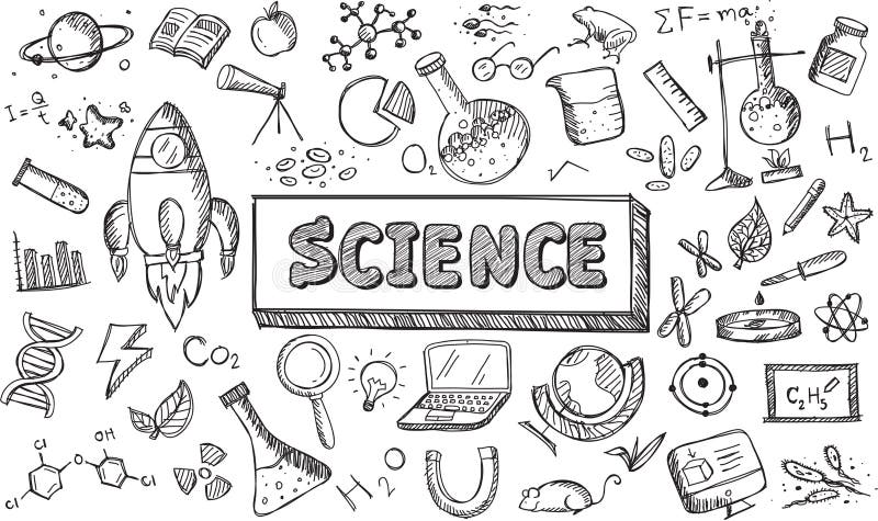 Svartvitt skissa symbolen för biologi för vetenskapskemifysik