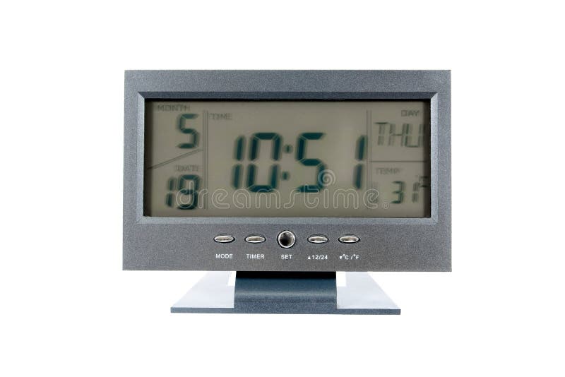 Sveglia di Digital nello stile della televisione isolata su fondo bianco immagini stock libere da diritti Sveglia di Digital nello stile della televisione isolata su fondo bianco immagini stock libere da diritti
