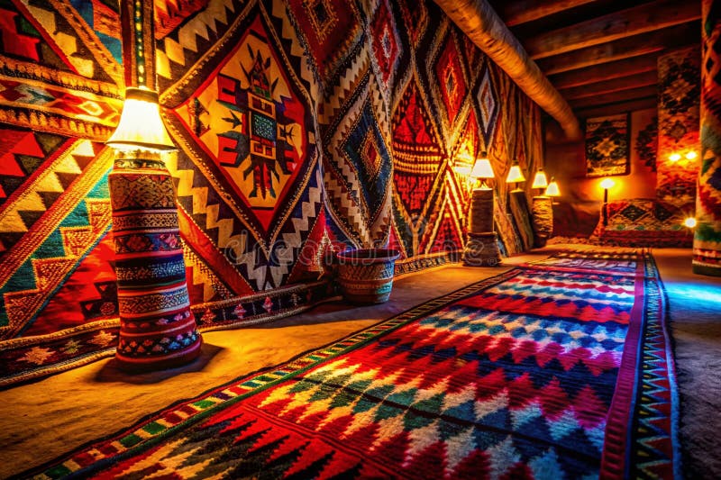 Svelare l'intricata fotografia di tessuti indigeni tribali americani durante la notte cattura la bellezza di design in bassa luce royalty illustrazione gratis