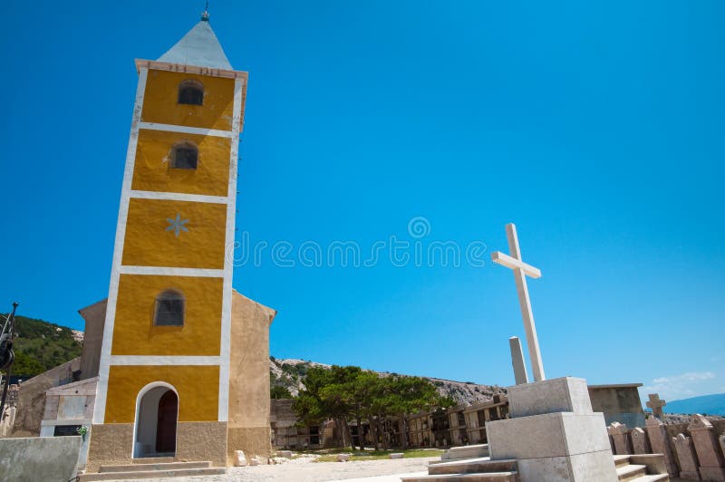 Sveti Jurje church front view and cementery in Baska - Krk Croat