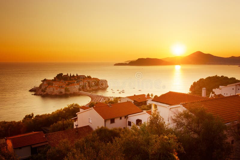 Sveti Stefan Island in Montenegro at Adriatic Sea