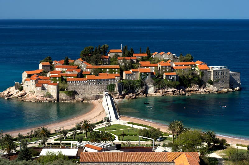 Sveti Stefan Island and Roofs Stock Image - Image of luxury, summer ...