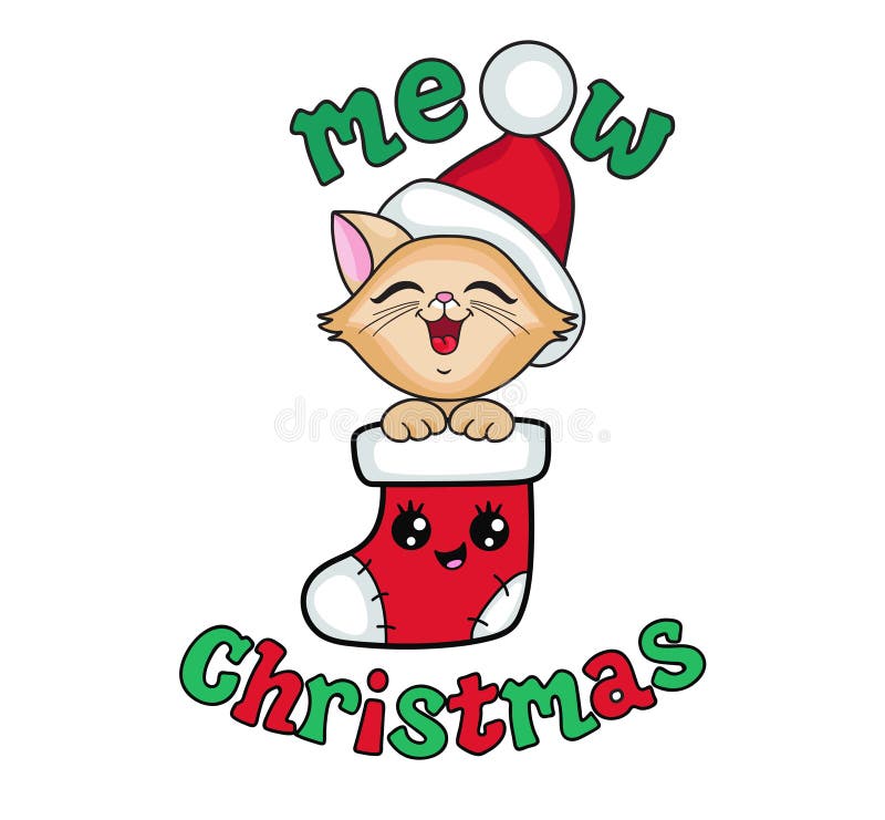 Cute Kitten In A Christmas Stocking My First Christmas Stock Vector Illustration Of Congratulation Head 128868102