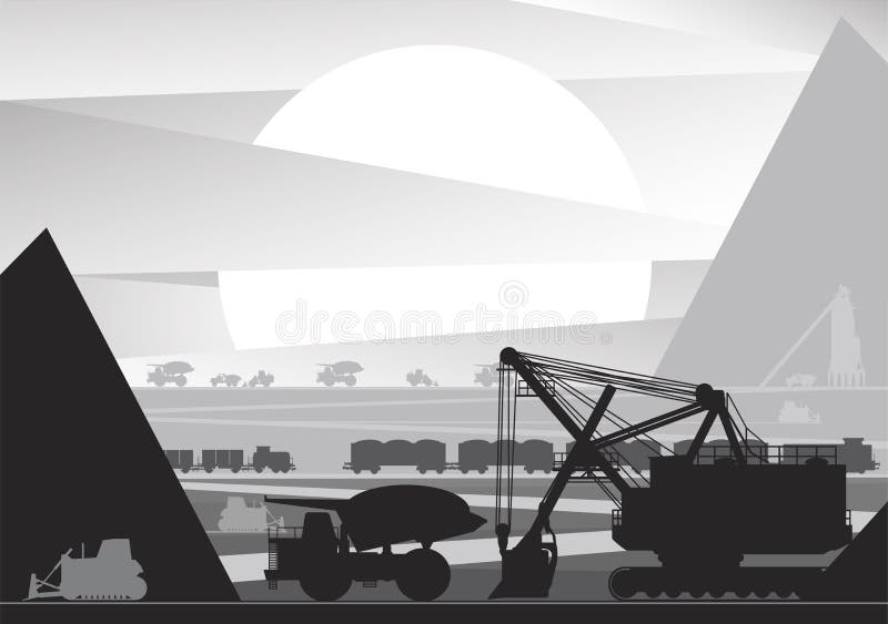 Sviluppo, estrazione di minerale metallifero con il metodo aperto illustrazione vettoriale Sviluppo, estrazione di minerale metallifero con il metodo aperto illustrazione vettoriale