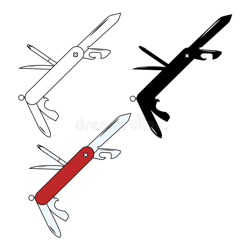 Svälj kniv i rött svart och vitt. vektorbild av öppen. öppen kniv royaltyfri illustrationer