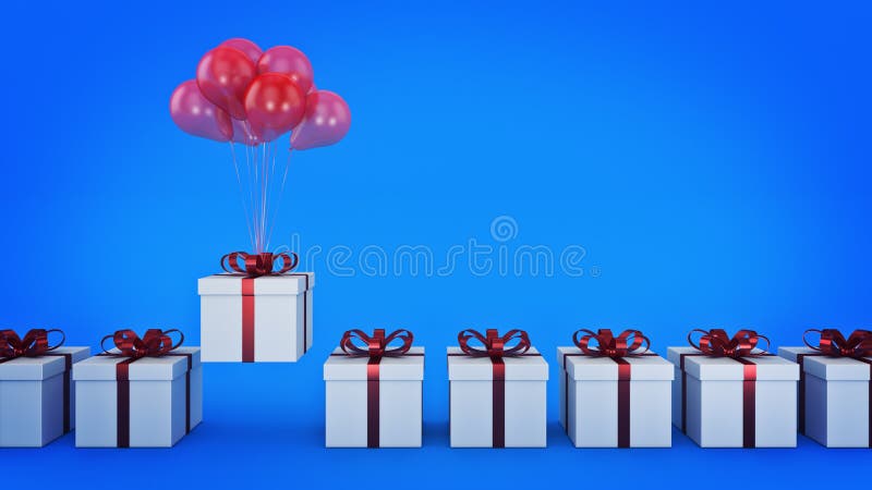 Sväva ballonger som fästas till en gåva ballong med gåvaasken stock illustrationer Sväva ballonger som fästas till en gåva ballong med gåvaasken stock illustrationer