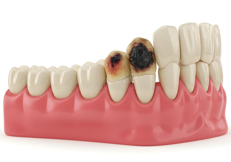 Svår tanddöd och gum-sjukdom : En 3D-modell för visualisering av avancerade tandläkare stock illustrationer