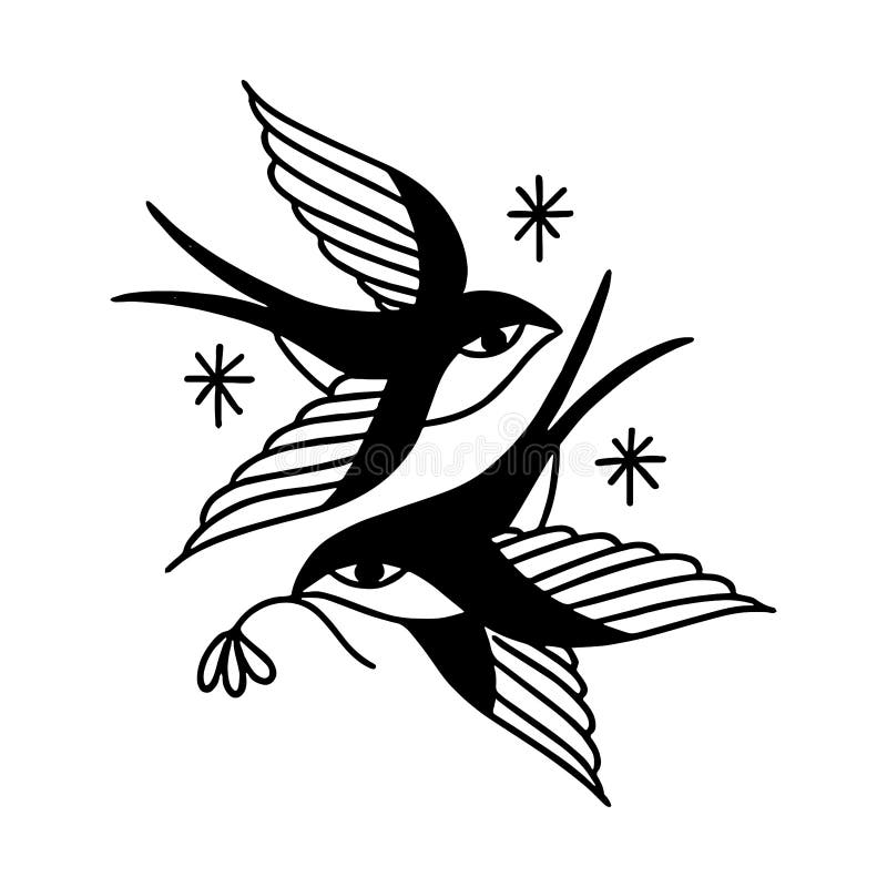 Swallow Doodle Icon, Traditional Tattoo Illustration Stock Illustration ...