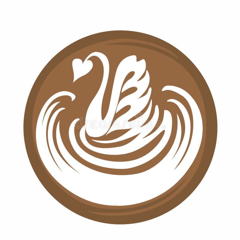 Swan Aflutter Coffee Latte Art Logo Icon With White Background Digital