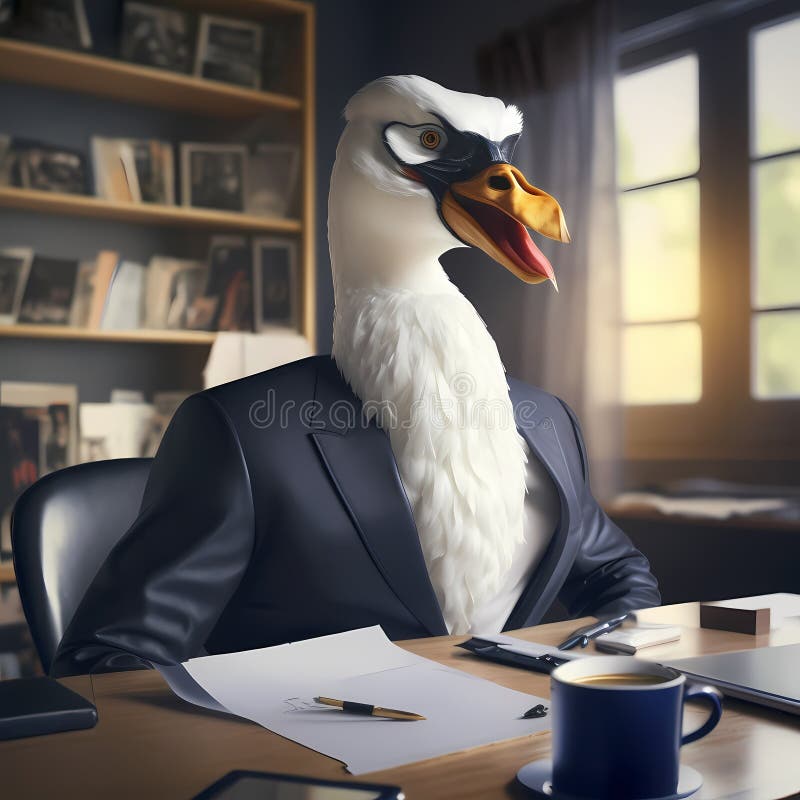 Swan Businessman In The Office. Generative AI royalty free illustration
